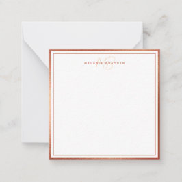 Cartão De Notas Rose Faux Gold Foil Minimalista Monograma Duas Bor