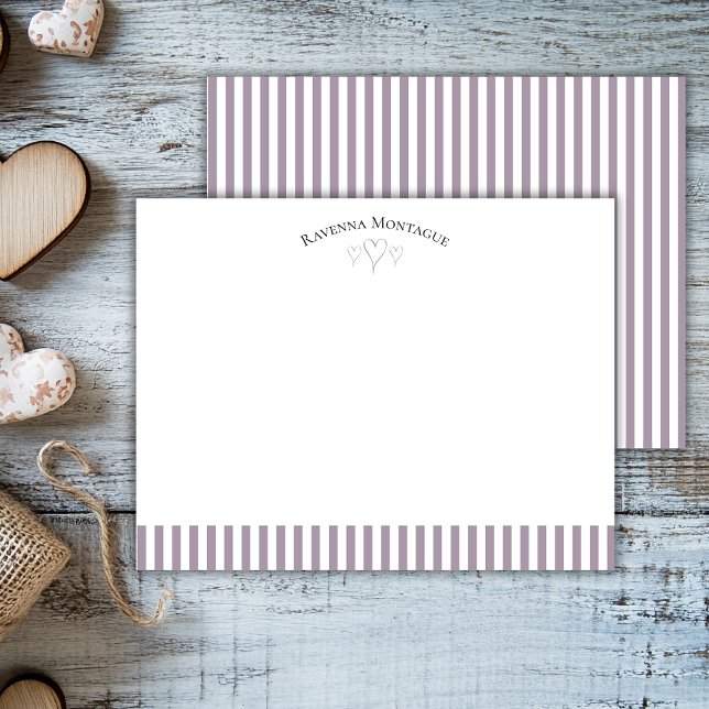Cartão De Notas Rose Quartz Modern Open Hearts Striped Note Card (Criador carregado)