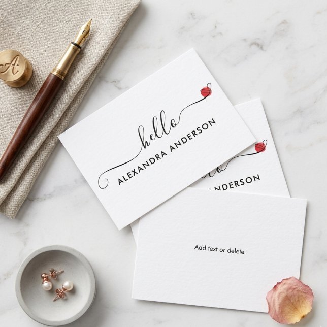 Cartão De Notas Roteiro Moderno Mínimo Olá Coração (Minimal Modern Script Hello Heart Note Card)