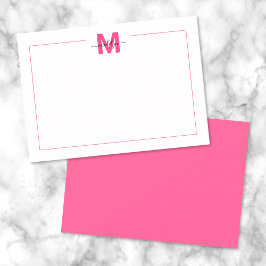 Cartão De Notas Roteiro Rosa Minimalista Borda Nome Monograma