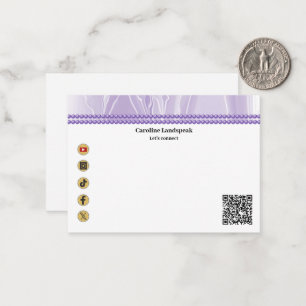 Cartão De Notas Roxo Elegante Seda, Mídia Social e Código QR