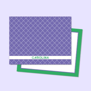 Cartão De Notas Roxo Preppy & Estampa Verde Brilhante Menina