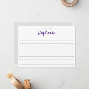 Cartão De Notas Roxo Script Divertido, Grande e Plano com Linhas