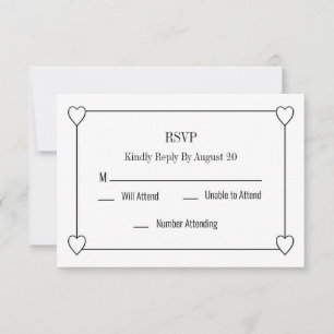 Cartão De Notas RSVP de Casamento Branco de Corações Simples e Rom