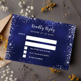 Cartão De Notas RSVP de casamento com brilho de prata azul marinho