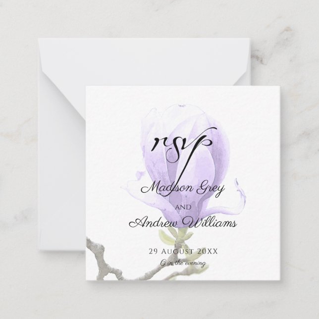 Cartão De Notas RSVP de Casamento da Magnolia Purple Elegante (Frente)
