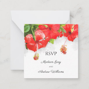Cartão De Notas RSVP de Casamento de Arte da Flor do Hibiscus Verm