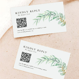 Cartão De Notas RSVP de Casamento de CÓDIGO QR de Folhagem Verde M