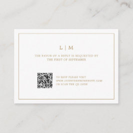 Cartão De Notas RSVP de Casamento de Código QR de Monograma Dourad