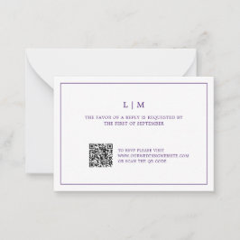 Cartão De Notas RSVP de Casamento de Código QR de Monograma Roxo S