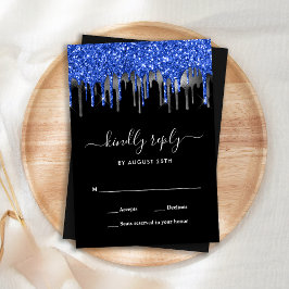 Cartão De Notas RSVP de Casamento de Drives de Glitter Azul Elegan