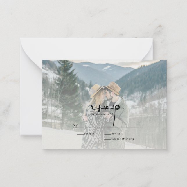 Cartão De Notas RSVP de Casamento de Fotos do Script Elegante Mode (Frente)