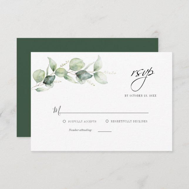 Cartão De Notas RSVP de Casamento de Script Foliage Eucalyptus Flo (Frente/Verso)