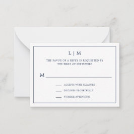 Cartão De Notas RSVP de Casamento do Mini Monograma Azul de Marinh