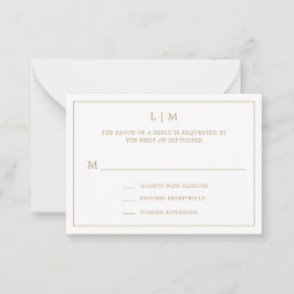 Cartão De Notas RSVP de Casamento do Mini Monograma Dourado Simple