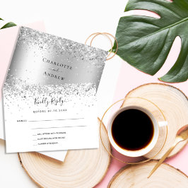 Cartão De Notas RSVP de casamento elegante com brilho branco prate
