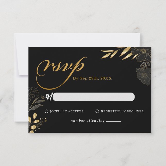 Cartão De Notas RSVP de Casamento Elegante Floral Dourado Moderno  (Frente)