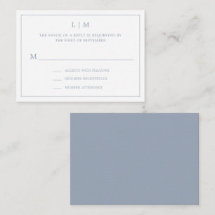 Cartão De Notas RSVP de Casamento Elegante Monograma Azul Simples