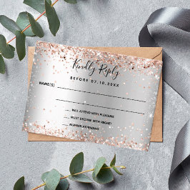 Cartão De Notas RSVP de casamento elegante rosa de prata