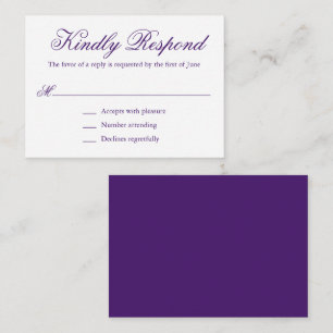 Cartão De Notas RSVP de Casamento Formal Roxo Tradicional