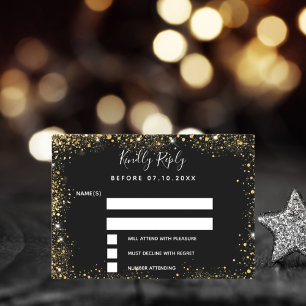 Cartão De Notas RSVP de casamento glamouroso de ouro preto