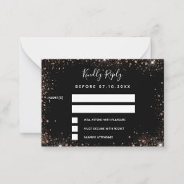 Cartão De Notas RSVP de casamento glamouroso rosa a preto
