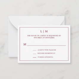 Cartão De Notas RSVP de Casamento Mini Elegante Elegante Monograma