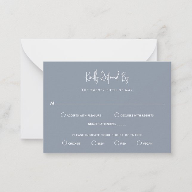 Cartão De Notas RSVP de Casamento Mini Moderno de Azul Minimalista (Frente)