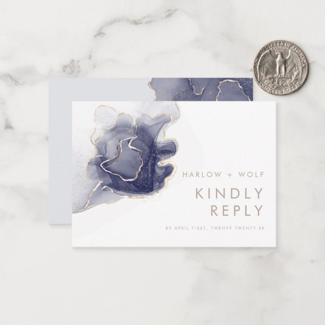 Cartão De Notas RSVP de Casamento Moderno Elegante Dourado do Mari (Frente/Verso In Situ)