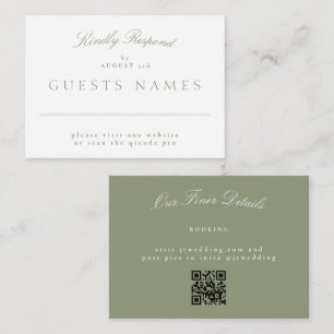 Cartão De Notas RSVP de CÓDIGO QR de Casamento Verde Clássico Eleg