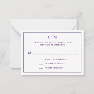 Cartão De Notas RSVP de Mini Casamento Elegante de Monograma Roxo 