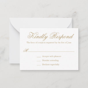 Cartão De Notas RSVP de Mini Casamento Elegante Formal Dourado Tra
