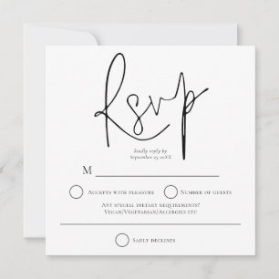 Cartão De Notas RSVP de Quadrado de Casamento Branco Preto Simples
