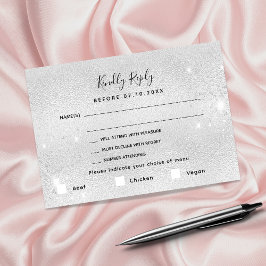 Cartão De Notas RSVP de refeições de casamento com brilho de prata