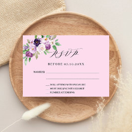 Cartão De Notas RSVP de resposta ao casamento de florais roxos cor