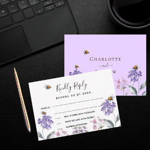 Cartão De Notas RSVP de resposta ao casamento violeta de flores si