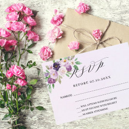 Cartão De Notas RSVP de resposta de casamento à lavanda de flores 