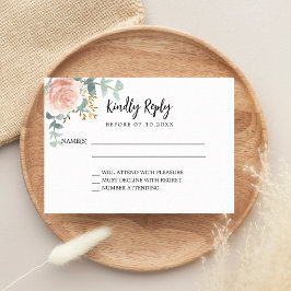 Cartão De Notas RSVP de resposta do casamento floral com blush de 