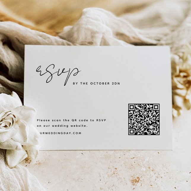Cartão De Notas RSVP Minimalista Simples com placa de código QR (Criador carregado)