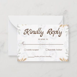 Cartão De Notas RSVP Simples Elegante de Placa RSVP Floral Branca