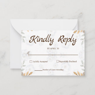 Cartão De Notas RSVP Simples Elegante de Placa RSVP Floral Branca