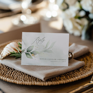 Cartão De Notas RSVP Verde Sage Botânico Personalizado para Casame