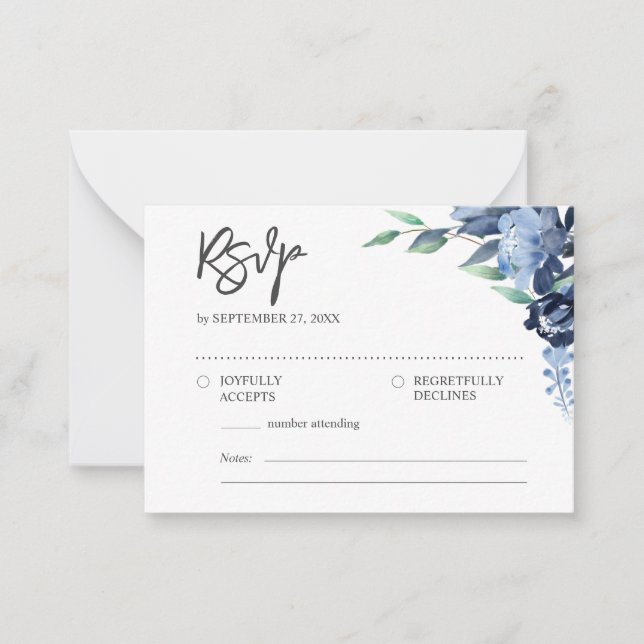 Cartão De Notas RUPTOR RSVP - Flores Azuis Elegantes Russas (Frente)