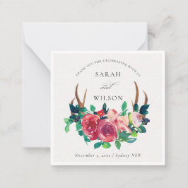 Cartão De Notas Rustic Boho Floral Stag Antlers Casamento Obrigado