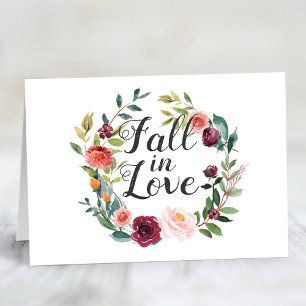 Cartão De Notas Rustic Burgundy Fall in Love Floral Wreath Advice