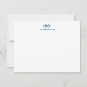 Cartão De Notas Rustic Elegant Modern 3 Monogramas Marinho Blue St