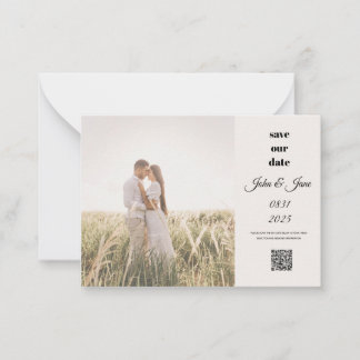 Cartão De Notas Rustic Field Photo Save the Date with QR Code