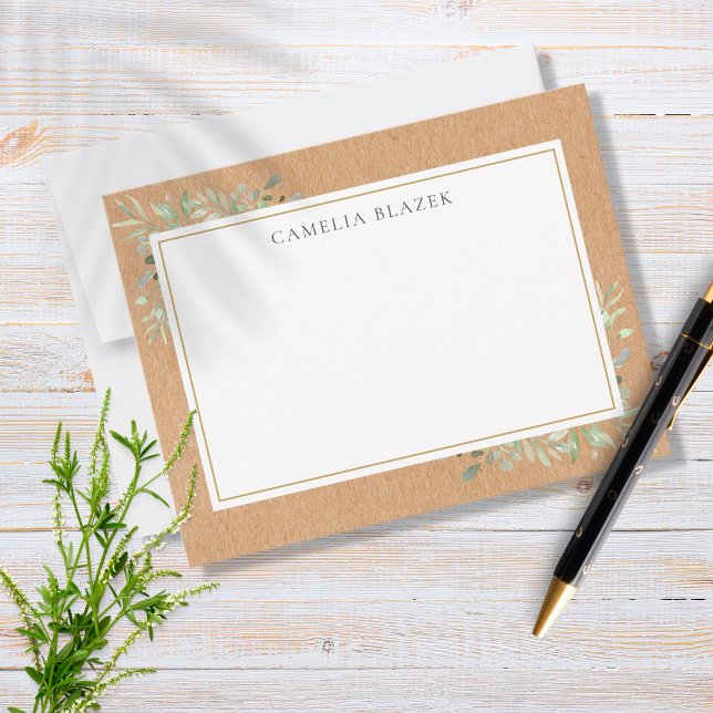 Cartão De Notas Rustic Kraft Aquarela Verde (Criador carregado)