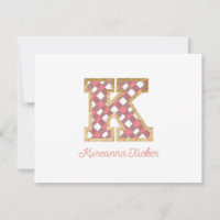 Rustic & Preppy "K" Pink Gingham em Wood Girly