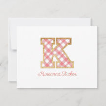 Rustic & Preppy "K" Pink Gingham em Wood Girly